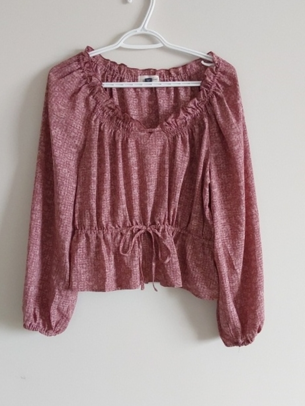 Rose Pink Long Sleeve Peasant Blouse
